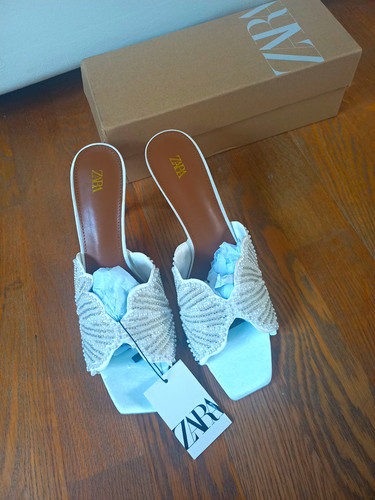 Zara white beaded bow - white, mule