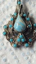 Vintage Screw-Back Drop Earrings with Faux Turquoise Stones