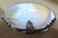 Art Deco Chrome Powder Compact Marcasite Clasp Mirror Inside Good Condition