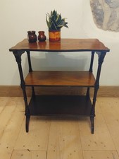 Vintage Small Wooden What Not Shelving Unit 3 Tier Curved Top Storage Display