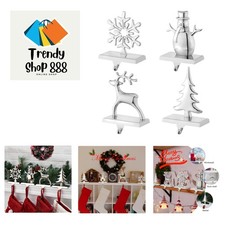 Christmas Stocking Holders for Mantel Set of 4 Reindeer Snowflake Snowman Pin...