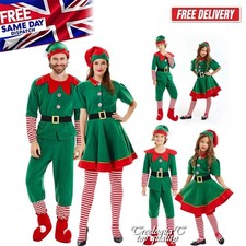 Kids Adults Christmas Elf Costume Cosplay Fancy Dress Xmas Santa Helper Outfits-