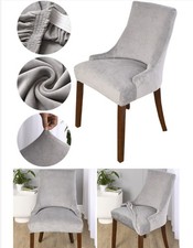Stretch Velvet Wingback Chair Covers Dining Seat Soft Elastic Easy Fit UK Seller