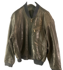 Vintage Trapper Genuine Leather Flying Jacket Coat Retro Zip Up Black Men's 54