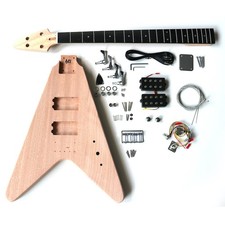 Electric Bass Guitar DIY Kit V Bass Mahogany Body Chrome Fittings NON Soldering