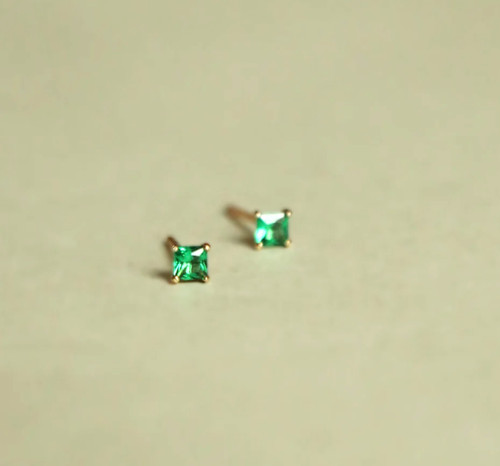 Tiny square cut emerald stud - square,