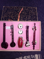 Miniature Classical Indian Instrument  Set  Wooden 7 Items In Box