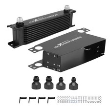 10-Row Transmission Oil Cooler Kit Universal with Air Guide & AN10 Adapters Set