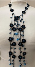 Turkish Crochet Oya Flower Necklace: Handmade Beaded Jewelry, Knit Jewellery 
