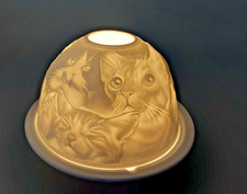 Lithophane Porcelain Dome Candle Tealight Holder - Nordic Lights - Cats - Boxed