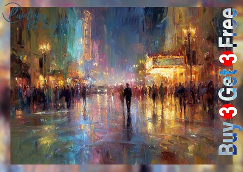 Rainy city street oil painting - rainy,