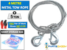 4 Metre Metal Steel Tow Pull Rope 5 Ton Heavy Duty Wire Car Van Recovery 9-14