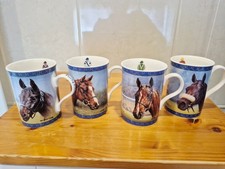 4 Race Horse Racing Mugs Red