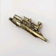 Vintage Gold Plated Steam Locomotive Train Tie Bar Clip -  Railway Enthusiast