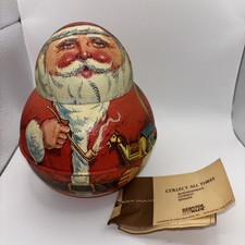 1980 Bristol Ware Santa Roly Poly Tin W/ Original Tag Vtg Chein Industries USA