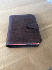 Vintage Playing Cards Holder  Leather Brown with old leaflets + 2 packs of cards