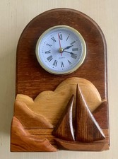 Handmade Sailing Yacht Scene Wooden Clock by June Yates Devon Wood Collage