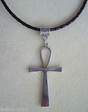 Large Ankh Cross Plaited Leather Thong Unisex Necklace 