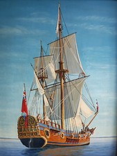 British Sailing Galleon Ship Original Oil On Board Painting Ready Framed 