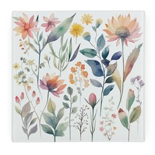 Pastel Flowers Square Glass