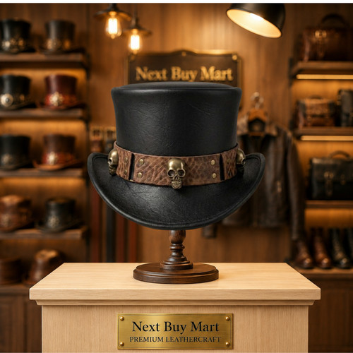 Black leather top hat - black,