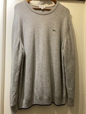 Lacoste Grey With White/Navy Trim, wool Crew Neck Jumper Size 8 XXXL/54" 