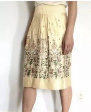 MANOUSH Skirt Beige Bird House Print Skirt Size UK 12 - 100% Silk