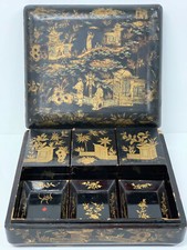Antique Chinese Gilt Lacquer Games Box 19th Century Mother of Pearl Tokens