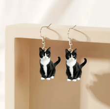 Cute Black & White Cat Ear Earrings - Acrylic Jewellery for Tuxedo Cat Lovers