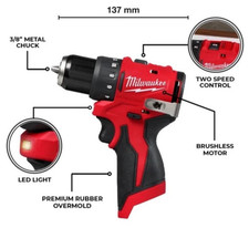 Milwaukee M12BLDDRC-0 12V Brushless Compact Drill Driver *New Model* BODY ONLY