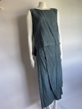 SHIRIN GUILD Denim blue Linen 2 Piece Vest Top Trousers With Wrap Effect Size L