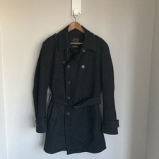 Mens Pea Coat Double Breasted Large Black Wool Blend Fisherman Classic Brice