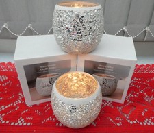 Beautiful Silver Sparkle Candle Bowls Glass Votive Holders 10cm x 10cm New!