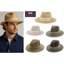 Mens Panama Sun Hat Wide Brim Trilby Fedora Gents Holiday Summer U.V UK NEW