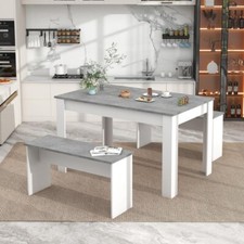 Modern Marble Dining Table Set with Benches for Kitchen Small Spaces