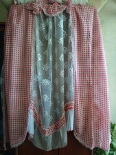 Vintage White Net/Lace Type Frilled Curtain with Checked Side/Valance Curtain