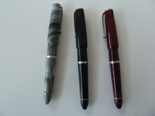 3 x Harlin brand fountain ink-pens, Black, Red and Grey Marble bodies, c1950's