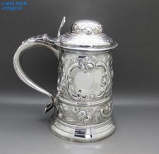 GEORGE III SOLID SILVER GOOD LARGE LIDDED BEER TANKARD 638g 18.5CM LONDON 1768