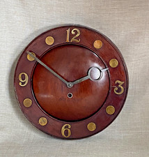 Antique c1905 Arts & Crafts Large Mahogany Wall Clock Bronze Numerals & Studs