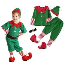 Kids Boy Girl Christmas XMAS Santa Elf Costume Fancy Dress Helper Cosplay Outfit