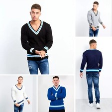 Mens CRICKET JUMPER Cable Knitted V Neck Long Sleeve Golf SPORTSWEAR SWEATER TOP