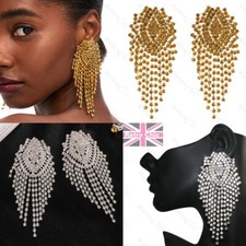 BIG BLING CRYSTAL 4"long HUGE EARRINGS glass rhinestone CHANDELIER oversize DROP