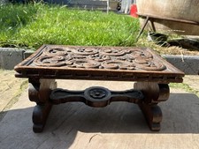 Antique 19th Century Oak Hand Carved Floral Scroll French Footstool