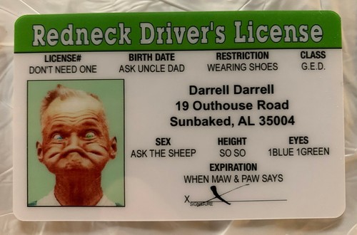 Red neck drivers license - red,