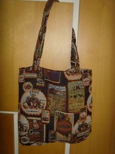 MADE IN BROWN VINTAGE DESIGN TAPESTRY FABRIC 15in Tote shoulder  bag OPEN