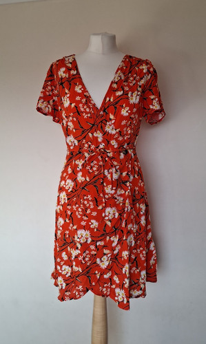 Primark red floral wrap neck - floral,