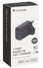 Goodmans 2 Port Mains PD Fast Charger - Black