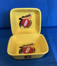 Vintage Weetabix Cereal 70th Anniversary Square Yellow Cereal Bowls x 2.