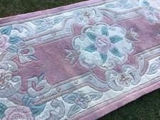 Vintage 1980s Old All Wool Rug carpet pink Mix Floral Design Handmade