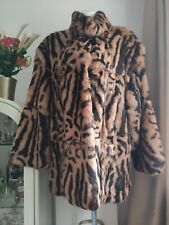 Ladies Fab Real Fur Rex Rabbit Coat Jacket Ocelot Print Made In Italy UK10/12 